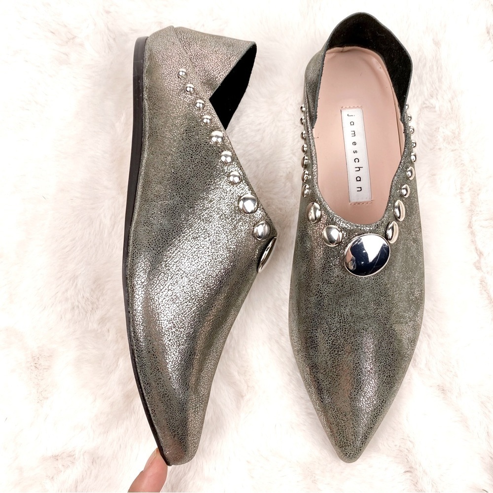 James Chan Metallic Studded Moroccan Boho Suede Leather Pointed flats NWT Size 6